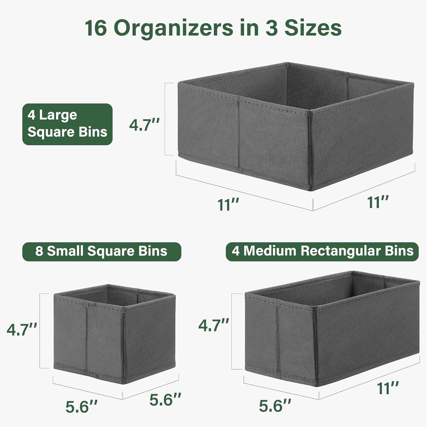 16 Pack Drawer Organizer Clothes, Dresser Drawer Organizers for Clothing Fabric Foldable Closet Organizers and Storage Bins for Baby Clothes, Nursery, Underwear, Bras, Socks