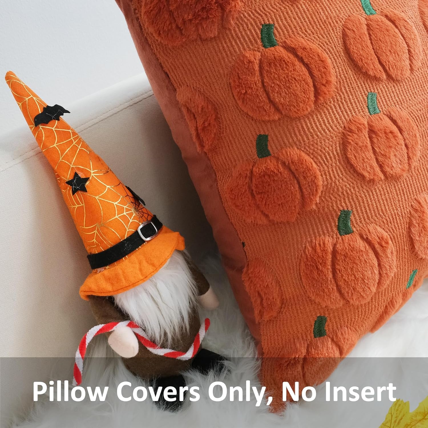 Fall Pillow Covers Pack of 4 Pumpkin Throw Pillowcases Faux Fur Couch Cushion Orange 18 X 18 Inch