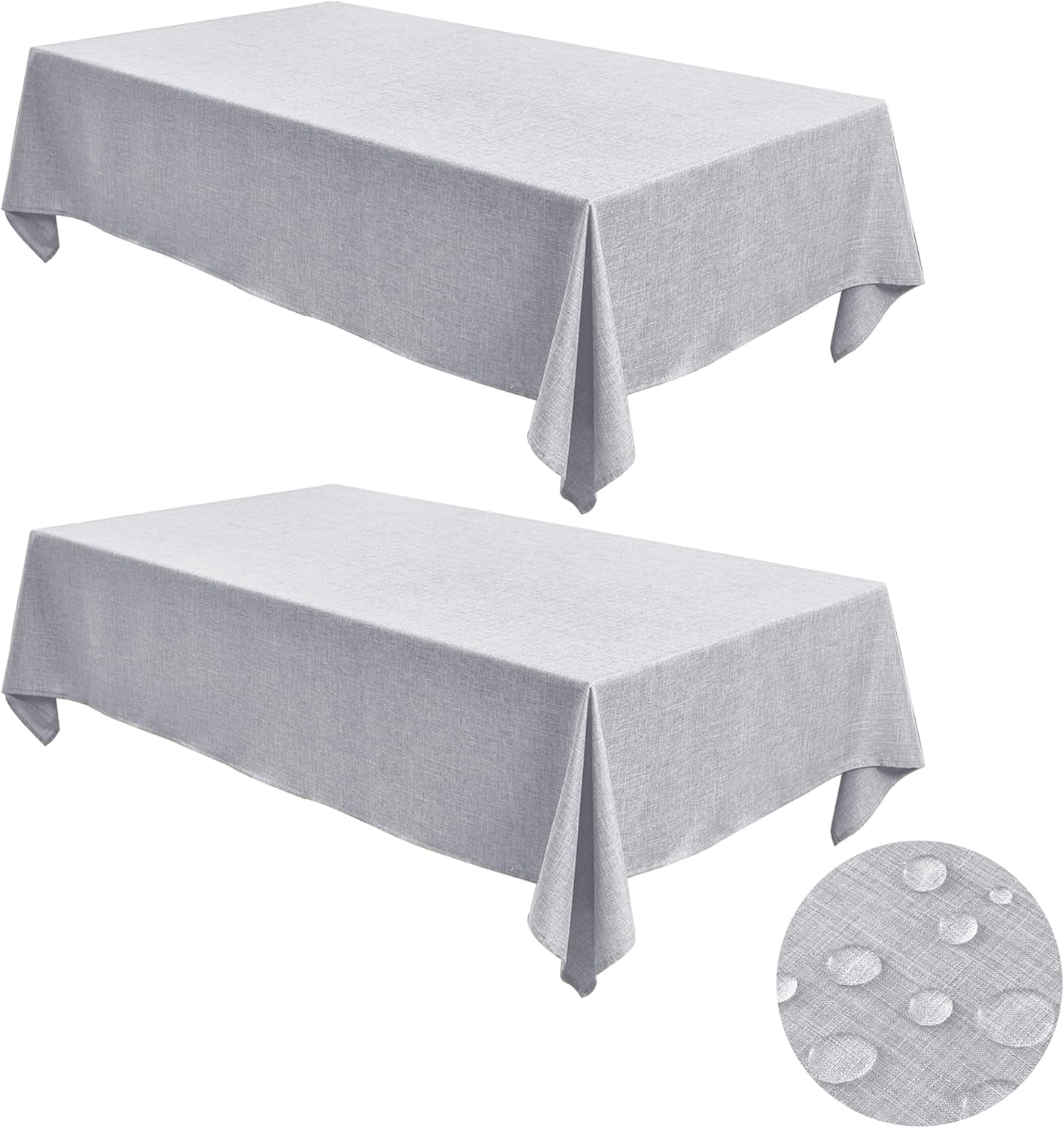 Faux Linen Rectangle Tablecloths: Water and Stain Resistant Farmhouse Style, Washable Burlap Textured Covers for Kitchen and Dining Events (2 Pack, 52x70 Inch, Light Grey)