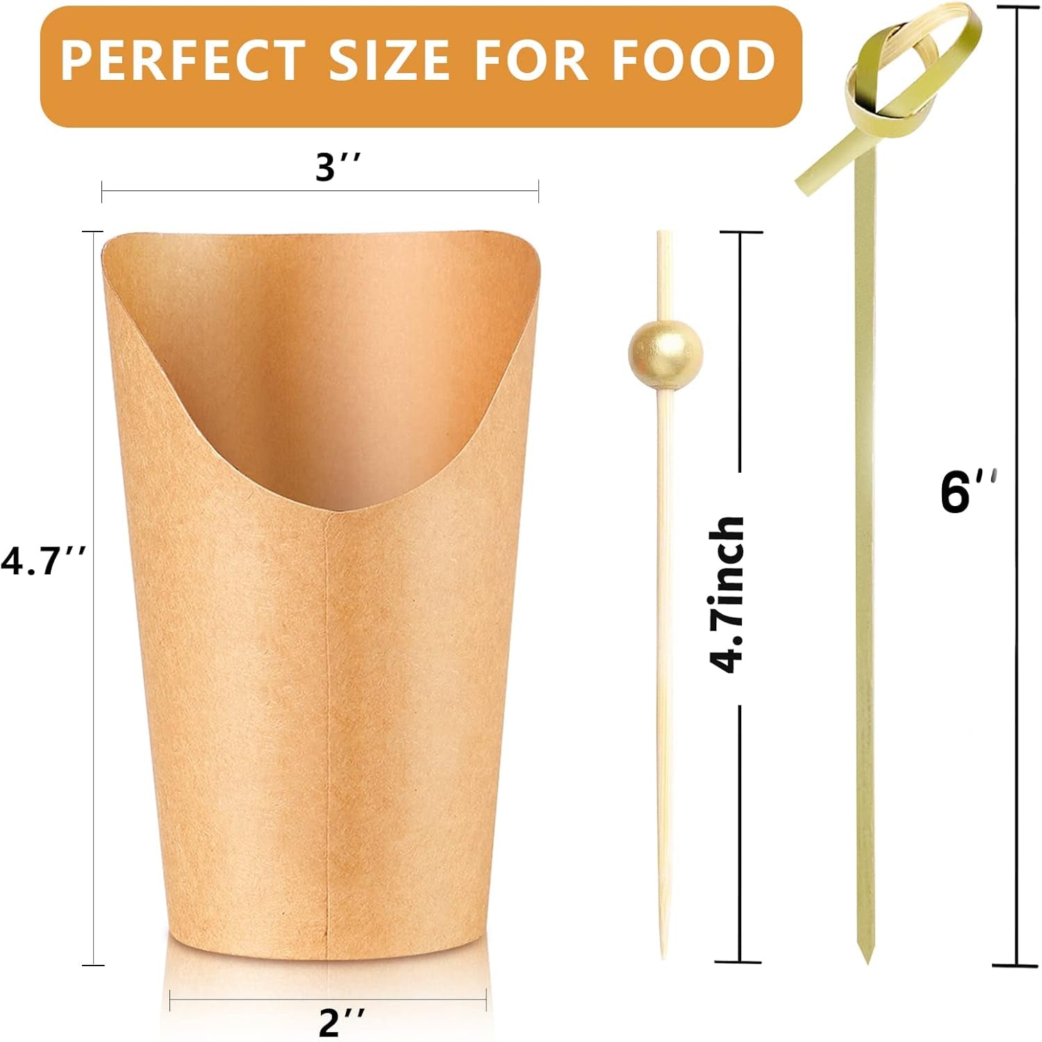 50 Charcuterie Cups with Sticks + 200 Cocktail Picks + 50 Labels, Disposable French Fry Holder with Bamboo Skewers Toothpicks, 12 Oz Brown Kraft Paper Appetizer Cups Charcuterie Boards Accessories