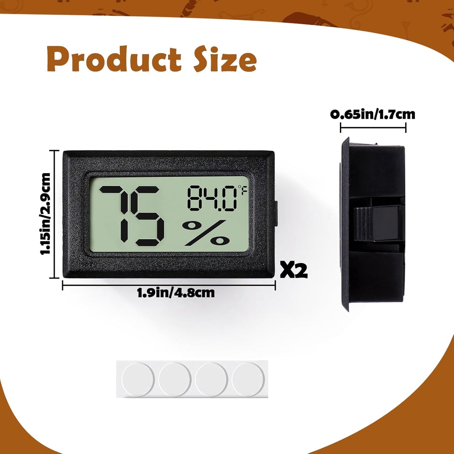Reptile Thermometer and Humidity Gauge,2Pcs Digital Hygrometer Adhesive Reptile Terrarium Hydrometer,Bearded Dragon Tank Accessories,Pet Humidity Meter Supplies for Leopard Crested Gecko,Snake,Lizard