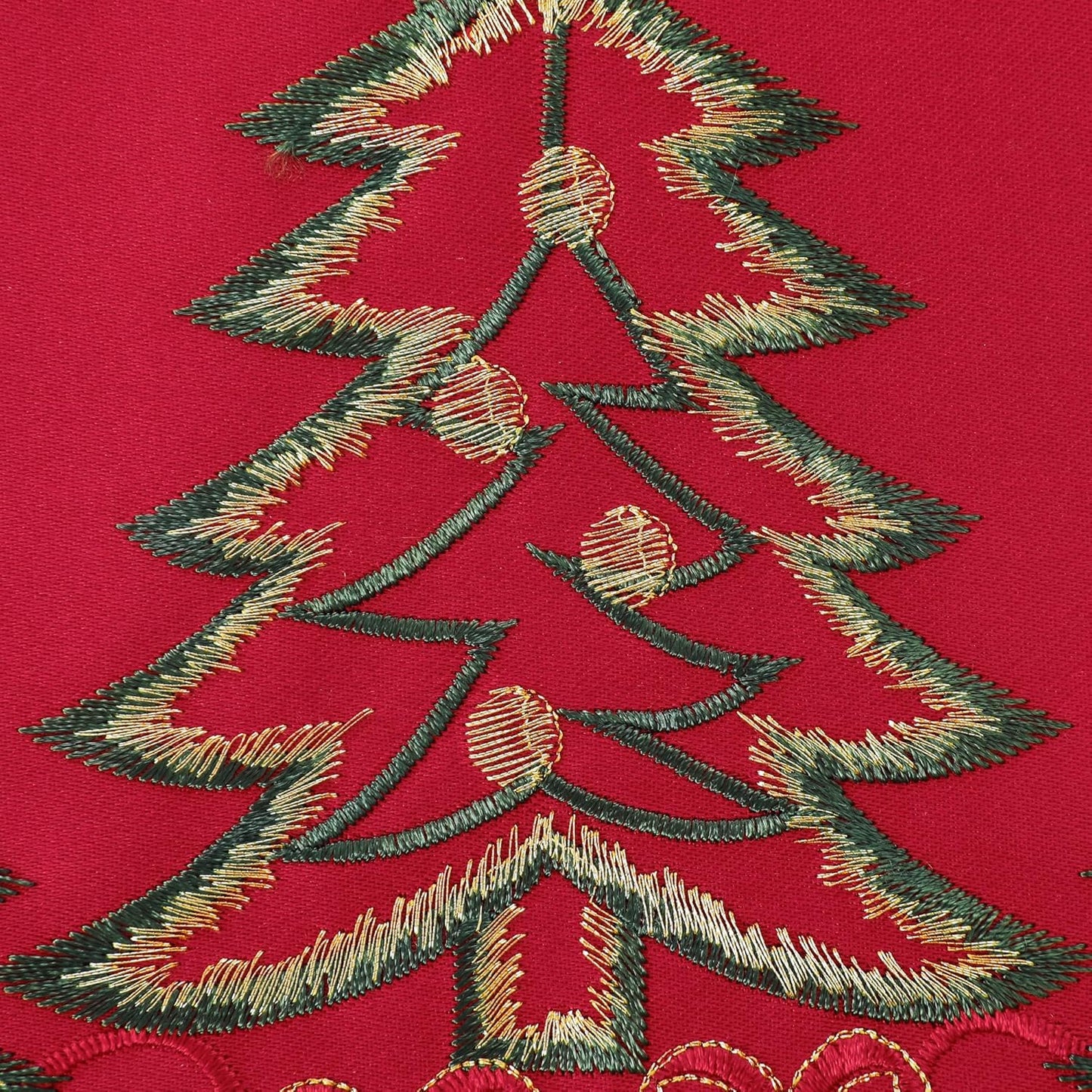 Red Christmas Placemats - 13 X 19 Inch Set of 4, Embroidered Cutwork with Green Christmas Tree and Gifts, Holiday Placemats for Xmas Party Kitchen Decor