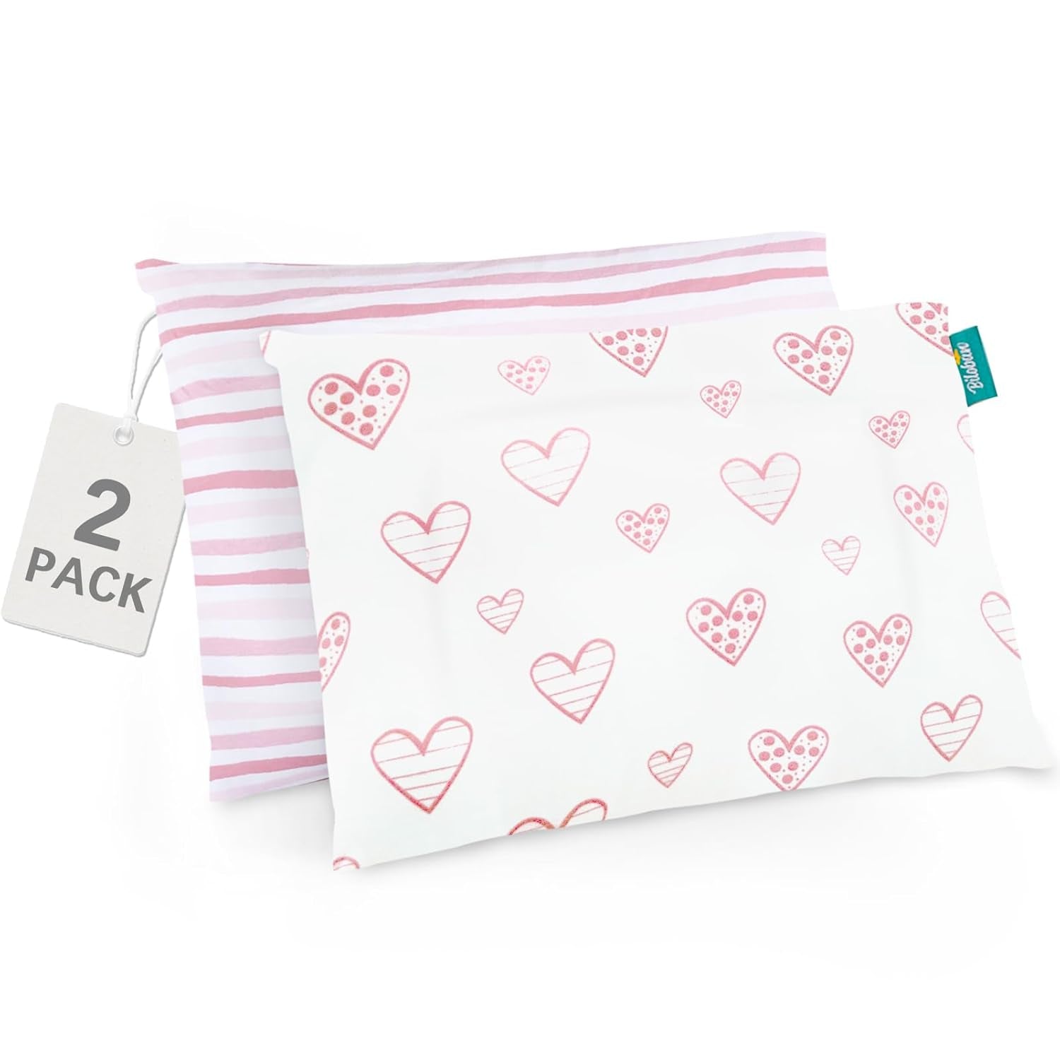 Organic Cotton 2 Pack Kids Toddler Pillowcase for Children Toddler Pillows 13"X 18" or 14"X19", Envelope Travel Toddler Pillow Cover Case (Pink Print)