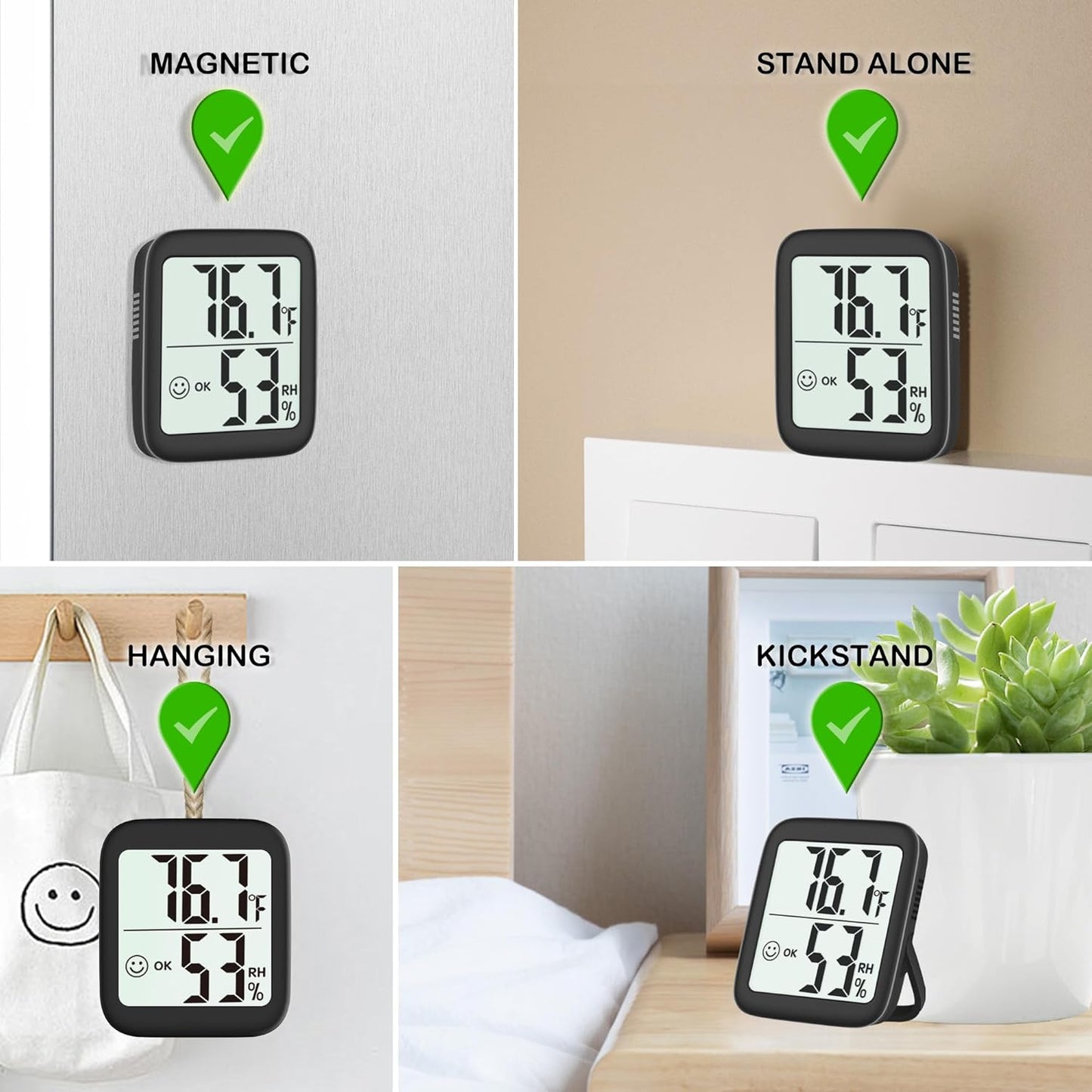 2 Pack Room Thermometer for Home, Indoor Hygrometer Humidity Meter Gauge, Digital Temperature and Humidity Sensor Monitor for House, Terrarium, Incubator, Greenhouse - Battery Included