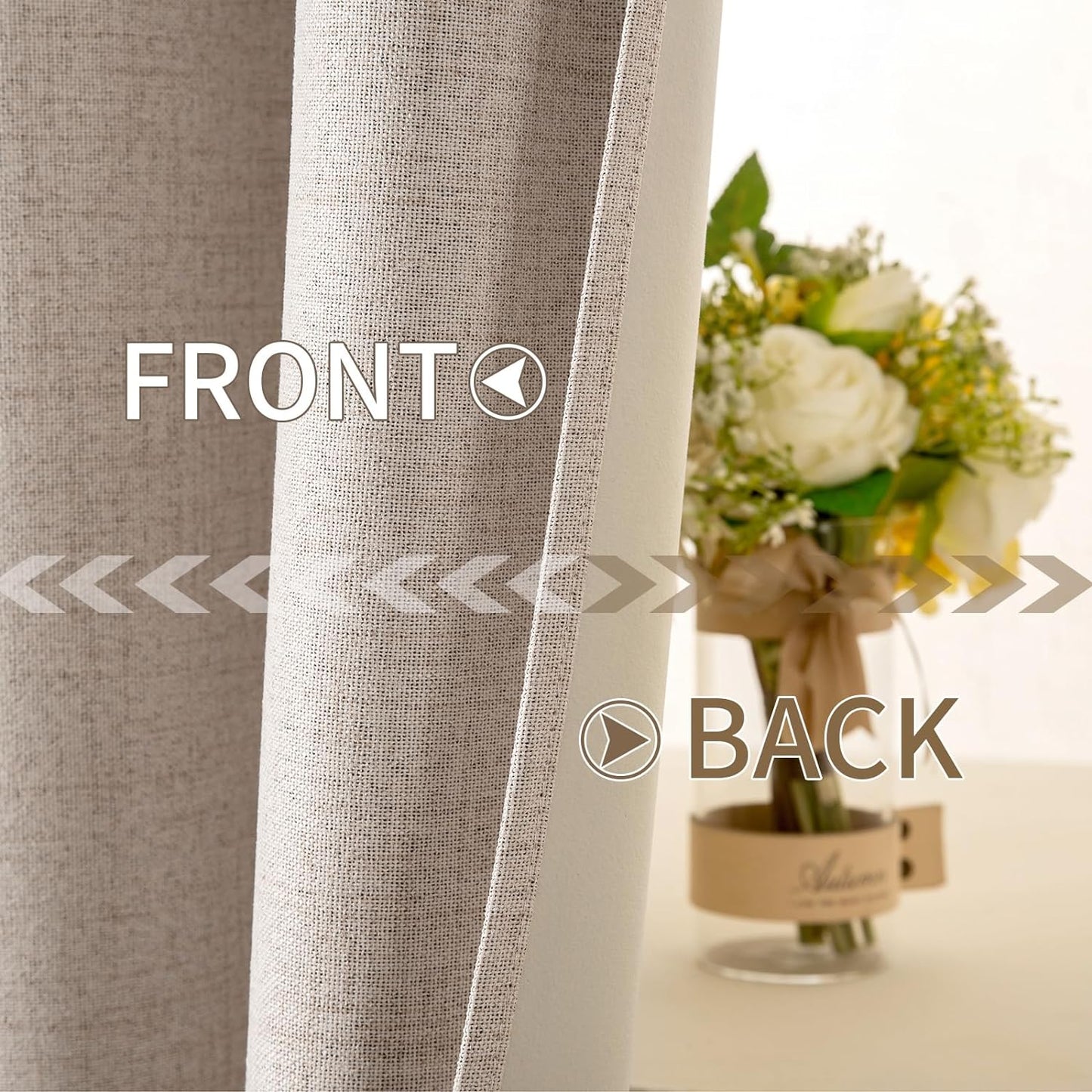 Premium Blackout Linen Textured Curtains - Solid Thermal Insulated Natural Beige Grommet Room Darkening Drapes for Bedroom, Living Room, and Nursery - 52 x 84 Inch (Set of 2 Panels)