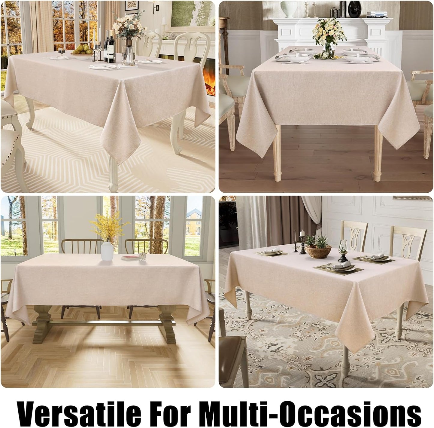 Rectangle Table Cloth Linen Textured, Waterproof Spillproof Anti-Wrinkle Burlap Tablecloth, Washable Decorative Fabric Table Cover for Dining, Party, Banquet, 52 X 70 Inch, Linen