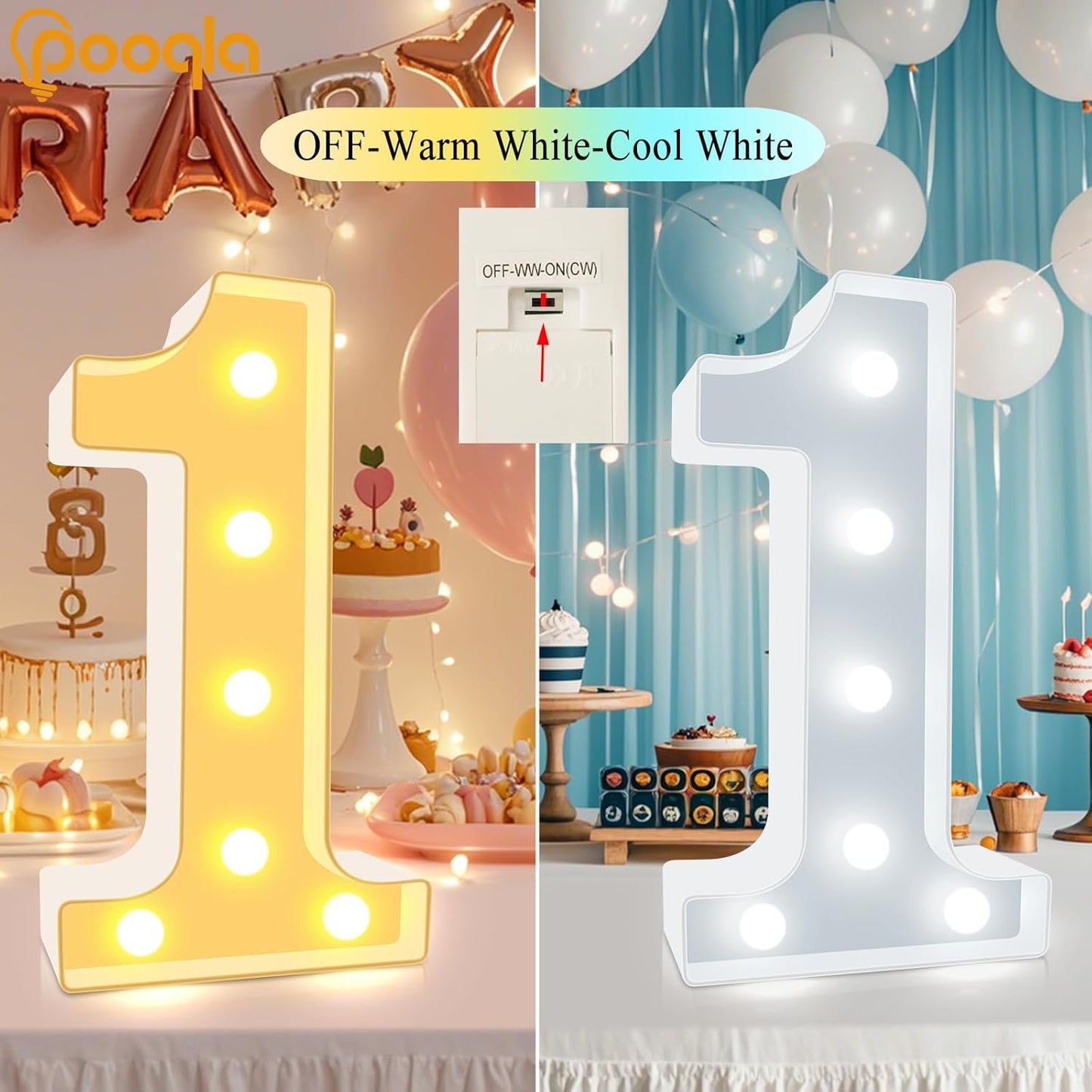 LED Light up Numbers, Warm White and Cool White Decorative Lighted Marquee Numbers, Light up Numbers for 1St Birthday, Boys Girls, Party, Wedding, Bar, Night Light, Room Decor, Number 1