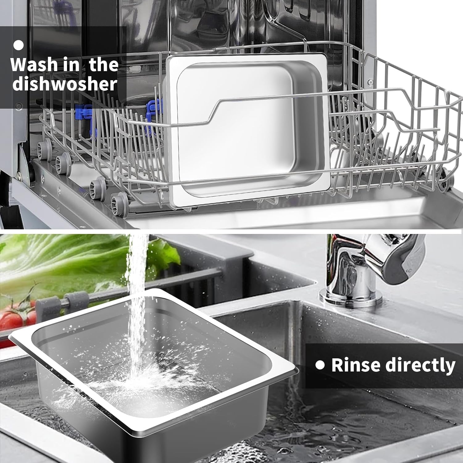 Hotel Pan 1/2 Half Size - Steam Pan with Lid 4" Deep 4 Packs Food Pan anti Jam Stainless Steel Buffet Pan Commercial Stainless Steel Pan