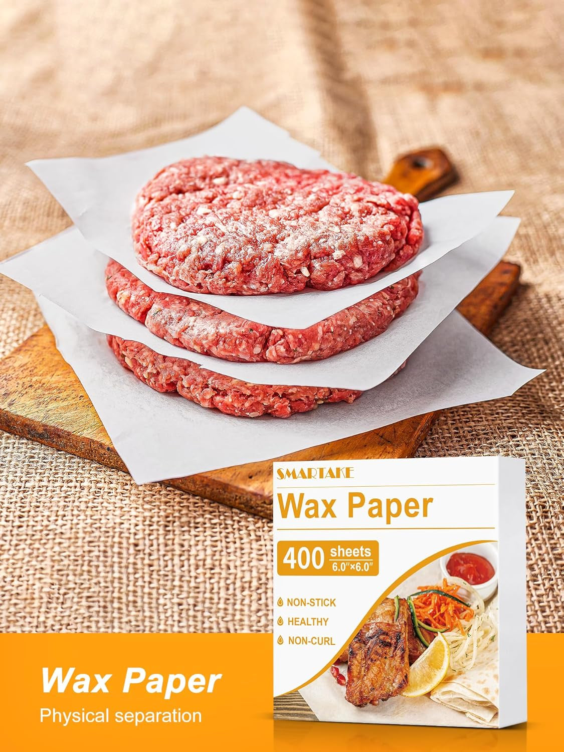 6 X 6 Inches Wax Paper for Food, 400 Pcs Non-Stick Hamburger Patty Paper, Square Sandwich Separators Wrapping Paper, for Lunch, Restaurants, Barbecues, Picnics, Parties, White