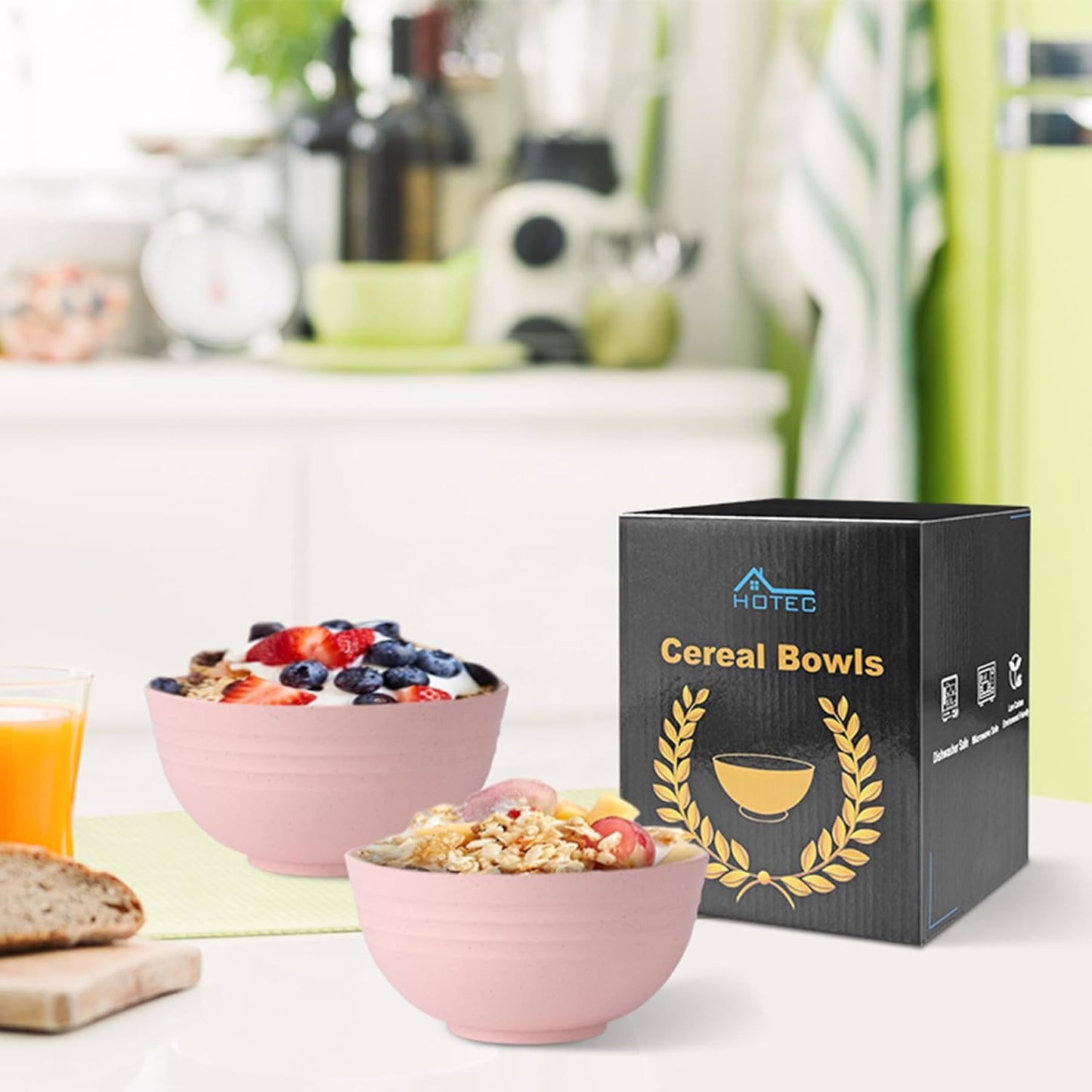 Unbreakable Wheat Straw Cereal Bowls - Microwave & Dishwasher Safe Soup and Salad Bowls, Set of 8, 26Oz, BPA Free,Pink