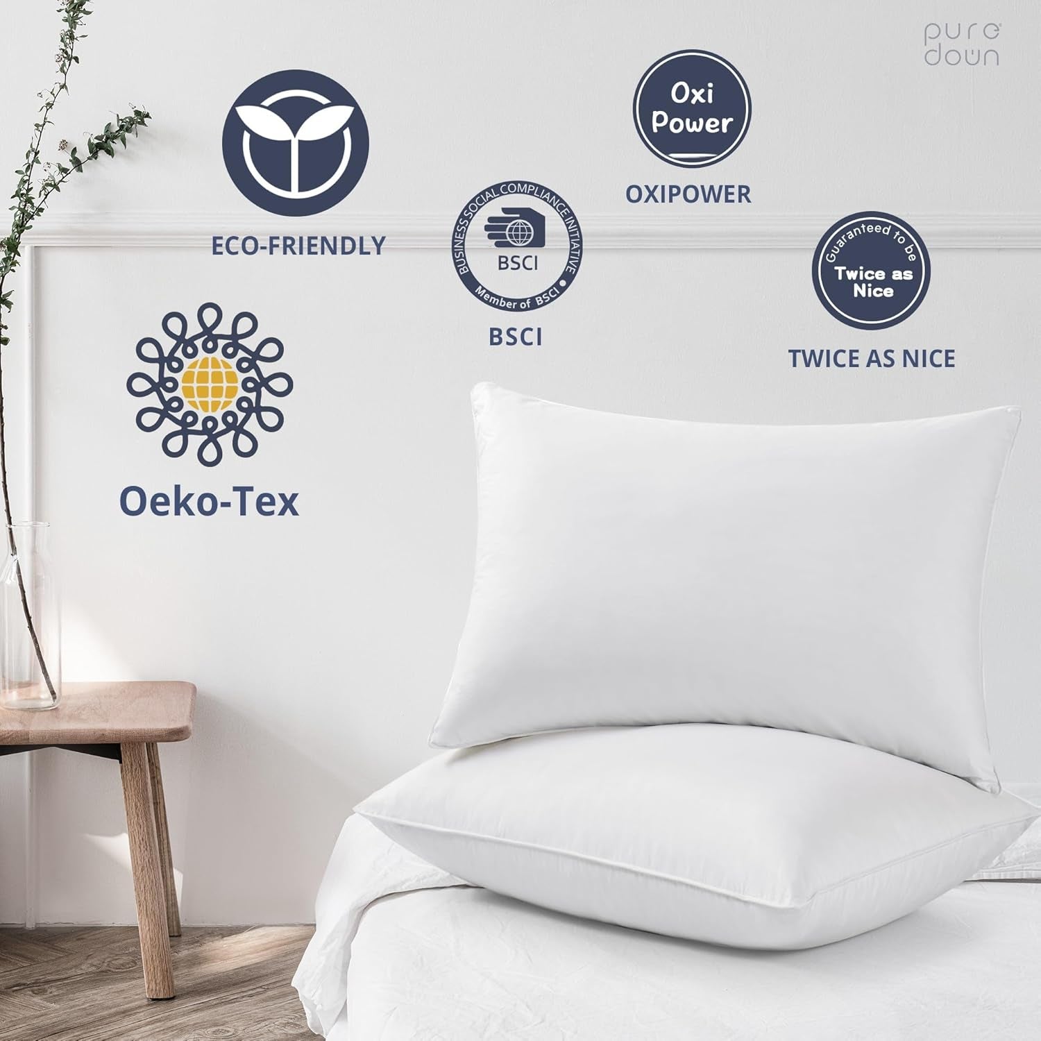 ® Goose Feathers and down White Pillows with 100% Cotton Cover, Bed Sleeping Hotel Collection Pillows Set of 2, Standard Size