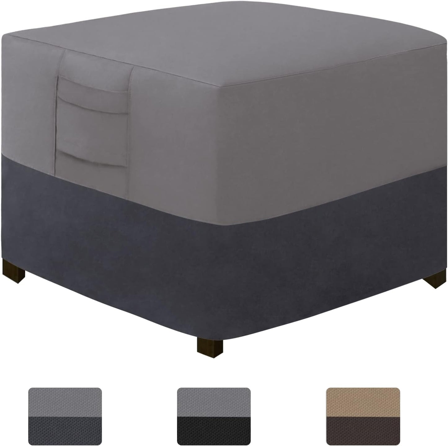 Outdoor Ottoman Cover, Waterproof Patio Ottoman Cover, Heavy Duty Outdoor Furniture Cover with Padded Handles (1 Pack-25"X25"X17", Gray/Dark Gray)