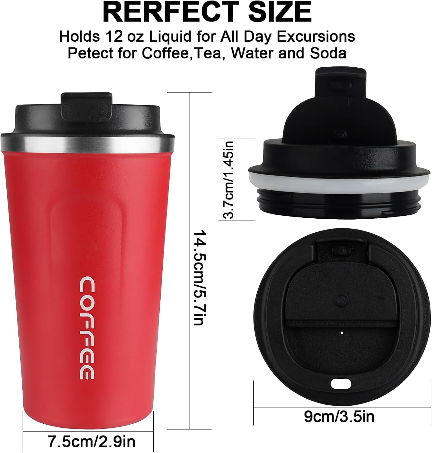 12 Oz Stainless Steel Vacuum Insulated Tumbler - Coffee Travel Mug Spill Proof with Lid - Coffee Cup for Keep Hot/Ice Coffee,Tea and Beer (Red)