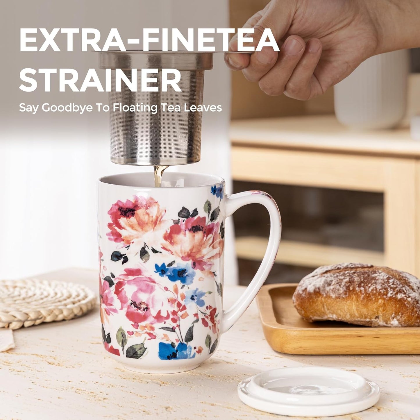 Ceramic Tea Mug with Infuser and Lid, 18 Ounce Capacity, Microwave and Dishwasher Safe, Ideal for Loose Leaf Tea Enthusiasts