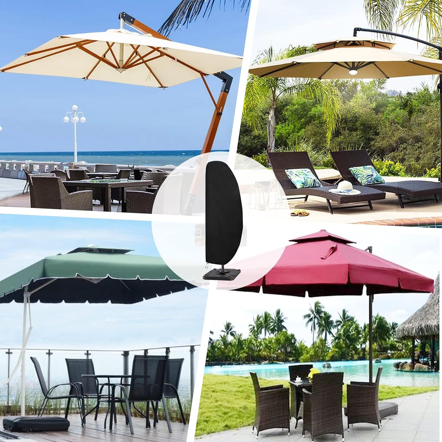 Patio Umbrella Cover Outdoor Offset Umbrella Cover Waterproof Cantilever Parasol Cover for 7.5Ft to 11.5Ft Banana Frame Umbrella, Black