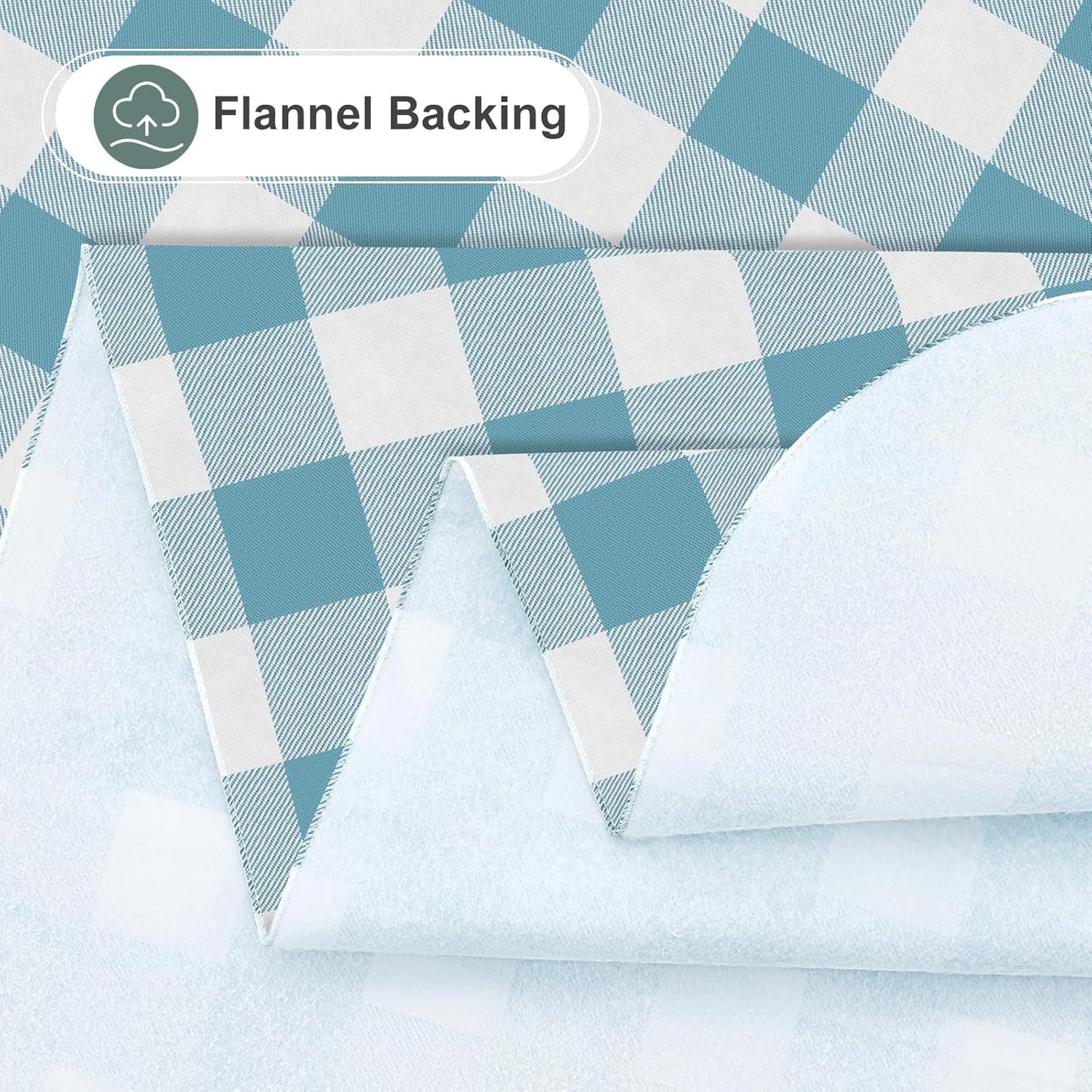 Rectangle Waterproof Vinyl Table Cloth, Buffalo Flannel Backed Tablecloth, Wipeable Plastic Table Cover for Dinner, Kitchen, Outdoor (60" X 84", Aquamarine and White)