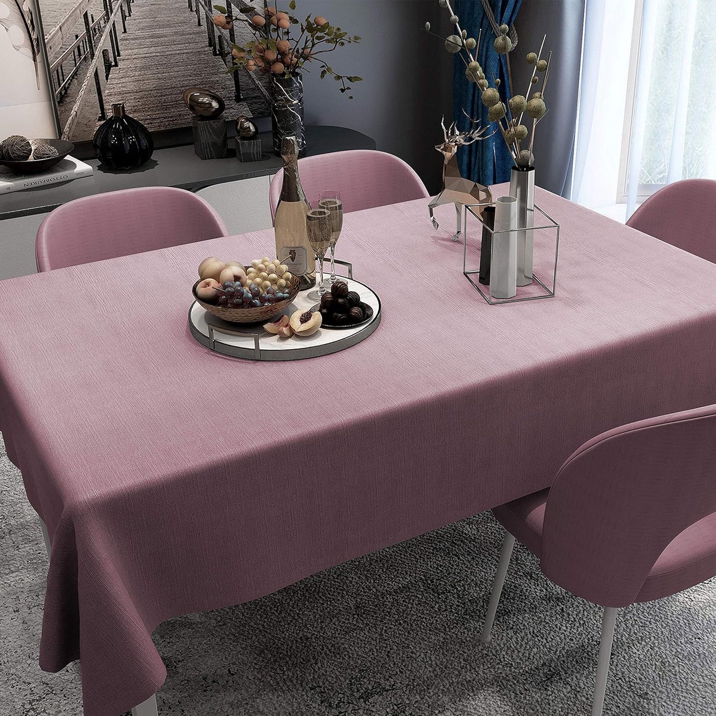 Vinyl Tablecloth for Picnic Camping Outdoor, 100% Waterproof Oil-Proof Spill-Proof PVC Table Cloth, Wipeable Thick Square Tablecloth Cover (54 X 54 Inch, Sea Pink)