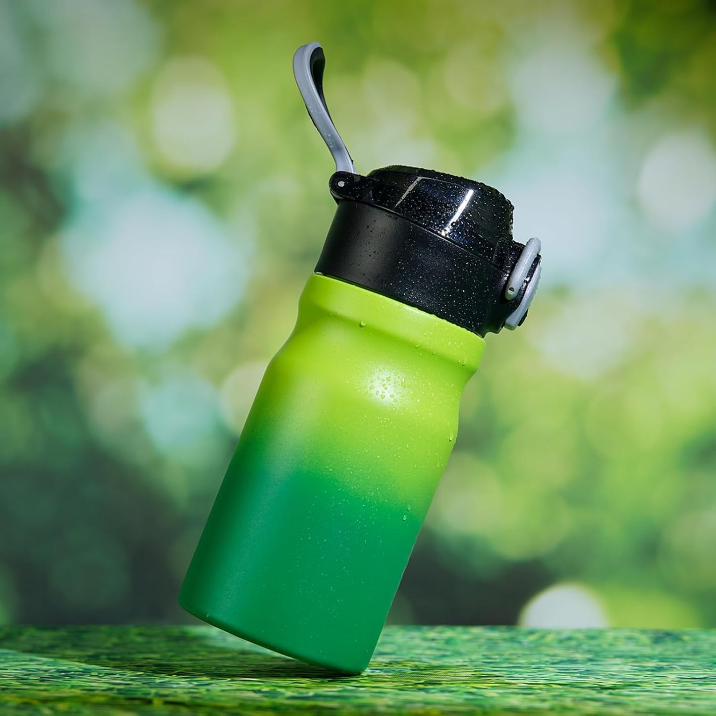 14Oz Insulated Water Bottle with Straw Stainless Steel Double Wall Water Bottles BPA Free Leak Proof Thermo with Lockable Flip Lid and Soft Silicone Spout,Bamboo Grove