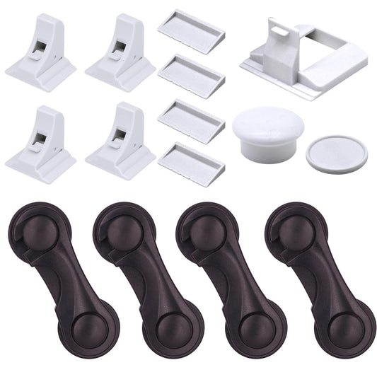 Magnetic Cabinet Locks 4 Pack + Black Cabinet Locks for Babies 4 Pack