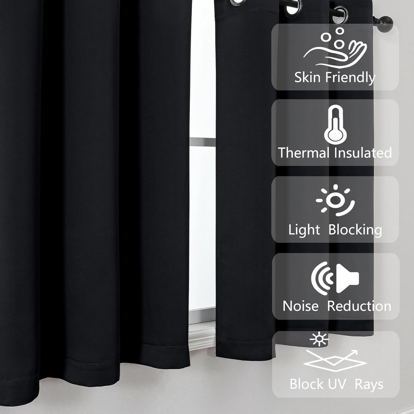 Halloween Black Short Cafe Curtains 36 Inch Length 2 Panels Set, Half Window Grommet Privacy Drape Tiers for Kitchen, Thermal Insulated Curtains Blackout for Bathroom Shades, W40 X L36