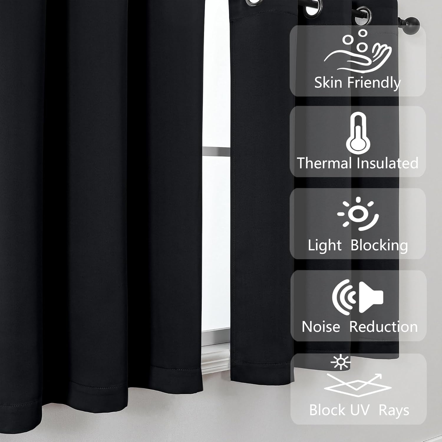 Halloween Black Short Cafe Curtains 36 Inch Length 2 Panels Set, Half Window Grommet Privacy Drape Tiers for Kitchen, Thermal Insulated Curtains Blackout for Bathroom Shades, W40 X L36