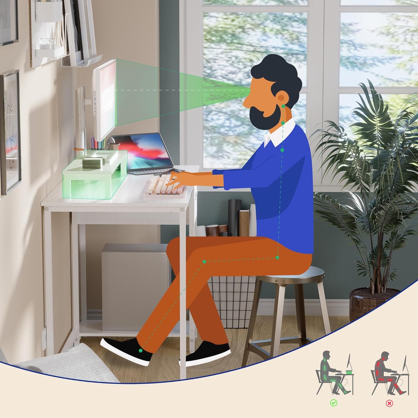 39 Inch Computer Desk with Monitor Stand Small Home Office Desks with Non-Woven Storage Drawer for Bedroom Study Table Writing and Work Desk White,White Leg