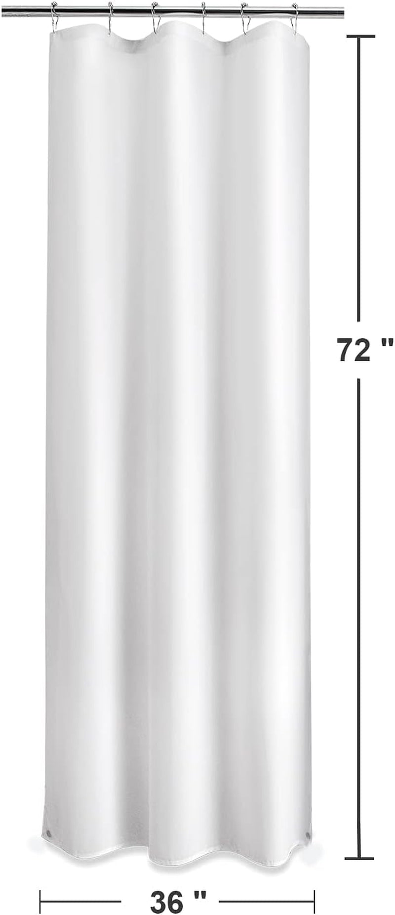Small Stall Shower Curtain Liner Washable, 36 X 72 Inches, White Fabric Stall Shower Liner with 2 Magnets, Waterproof RV Shower Liner Soft Lightweight Polyester, White