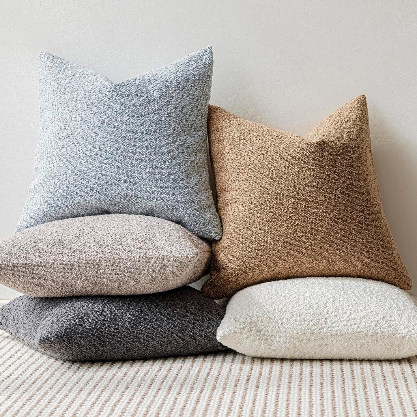 Textured Boucle Throw Pillow Covers Accent Solid Lumbar Pillow Cases Cozy Soft Decorative Couch Cushion Case for Chair Sofa Bedroom Living Room Home Decor, 12 X 20 Inch,Taupe Khaki Camel