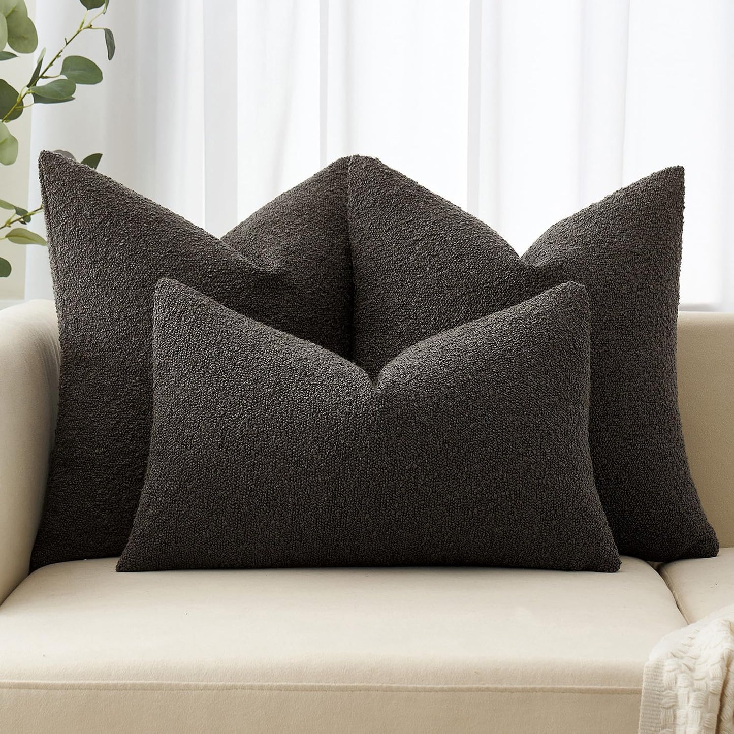 Textured Boucle Throw Pillow Cover Dark Coffee Accent Solid Lumbar Pillow Case Decorative Soft Pack of 1 Couch Cushion Chair Sofa Bedroom Livingroom Home Decor,12X20 Inch