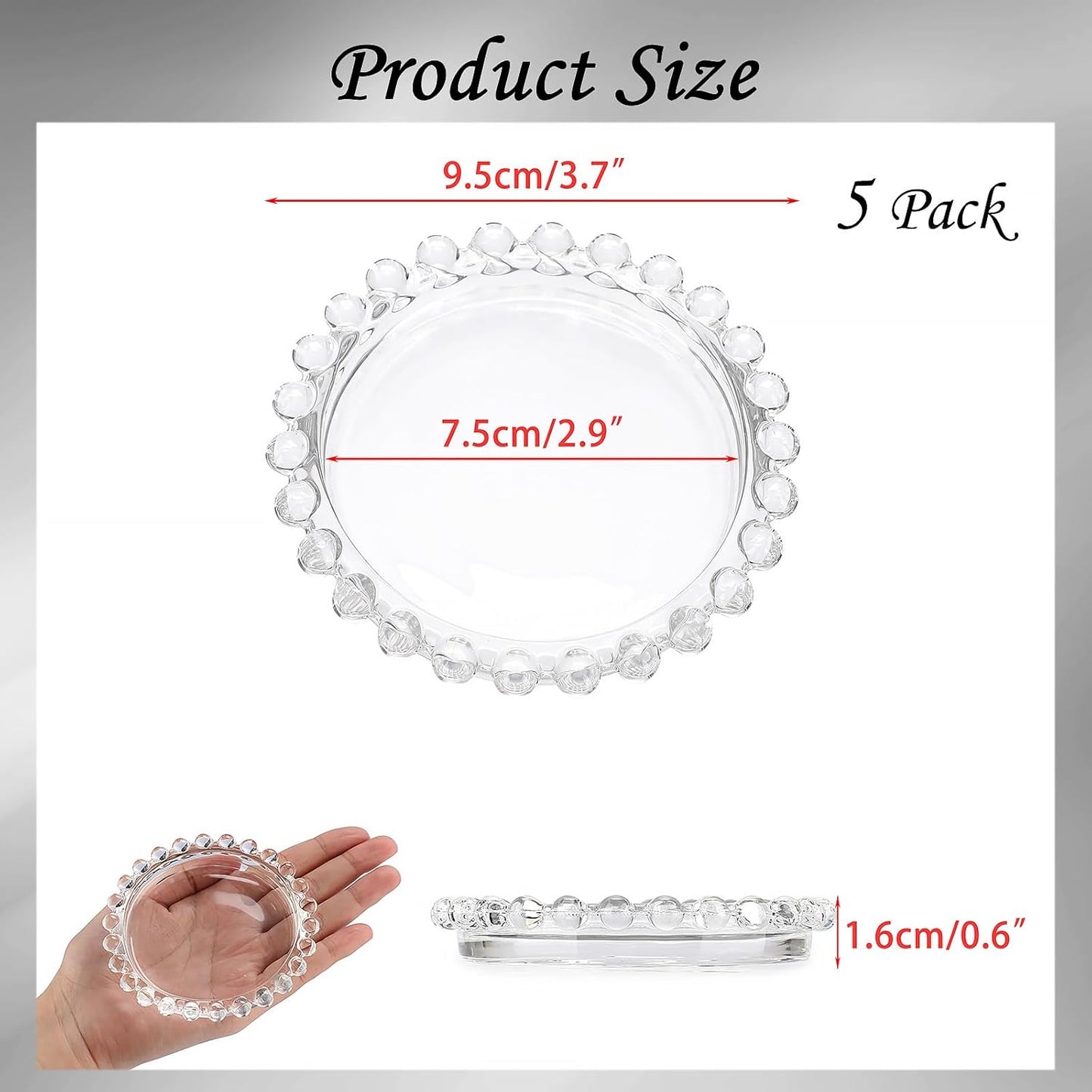 Modern Clear Glass Coaster Set - 5-Piece Round Coasters with Beaded Edge for Drinks, Ideal for Coffee Table Decor in Office, Kitchen, Bar, Dining Room, Living Room, and Patio (Clear)