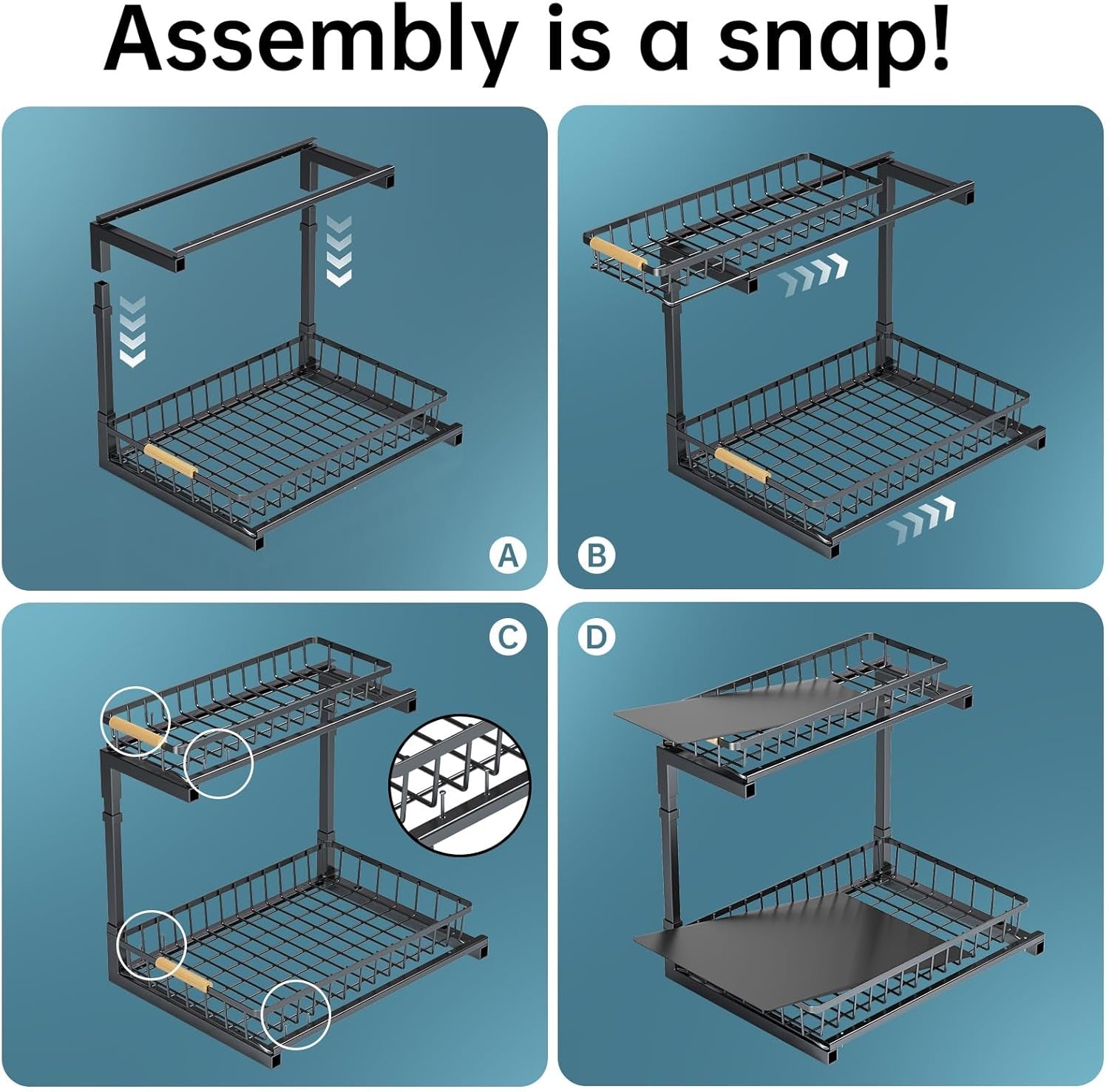 2 Pack under Sink Organizer and Storage, 2 Tier Pull Out Cabinet Organizer, Slide Out under Sink Storage Shelf, Undersink Organizers Shelves for Kitchen Bathroom Pantry Organization