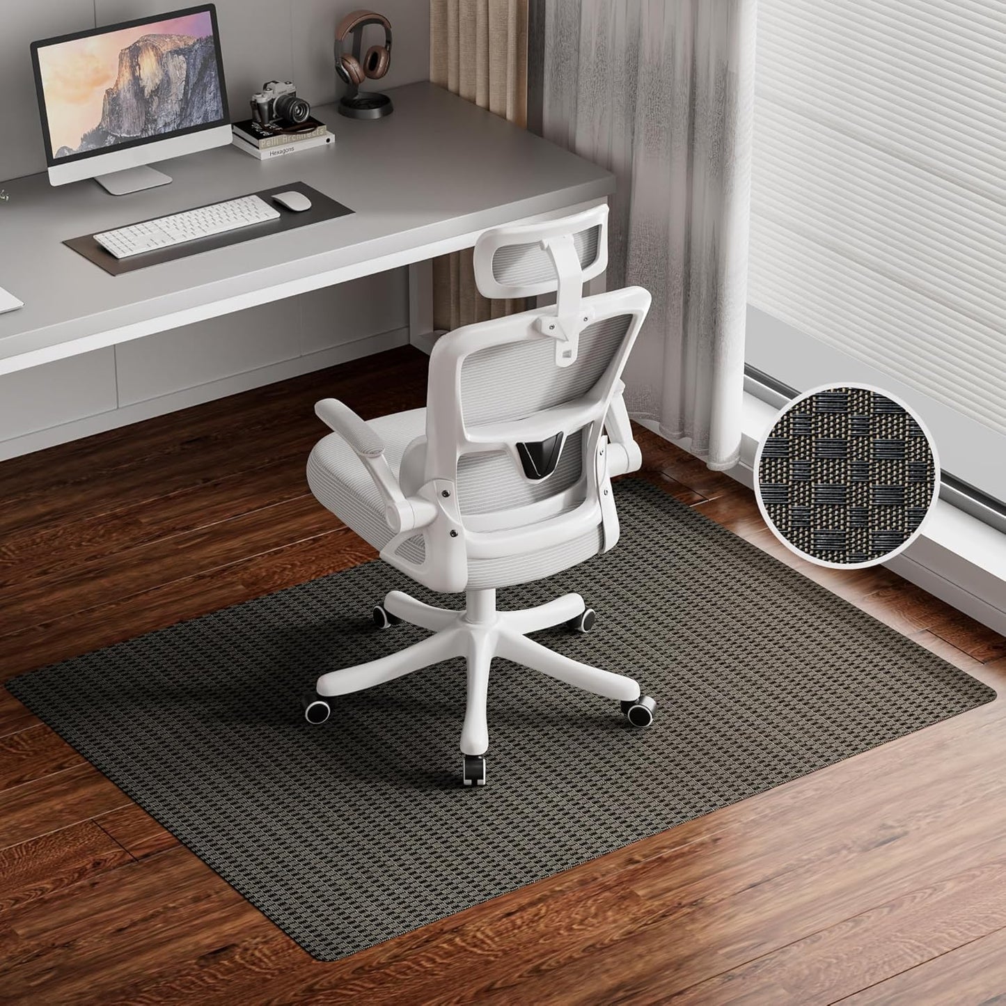 Office Chair Mat for Hardwood Floor, 48"×36" Heavy Duty Hard Floor Protector for Chairs, Anti-Slip PVC Woven Computer Desk Chair Mat for Home Office, Black Brown