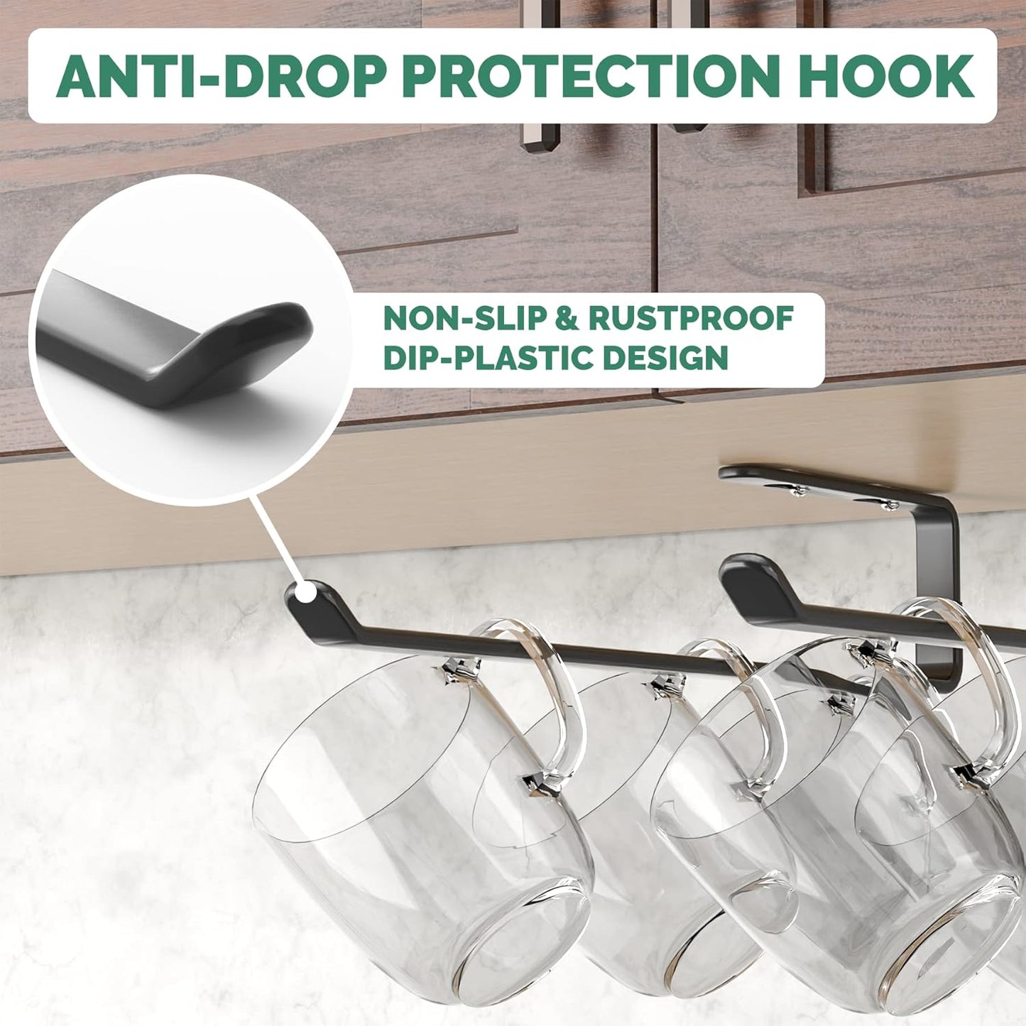 Coffee Mug Holder under Cabinet 3 Pack, Metal Sturdy Mug Rack under Shelf Organizer, Display Hanging Cup Storage Hooks for Bar Kitchen Utensils/Wine Glasses/Tea Cup, Black