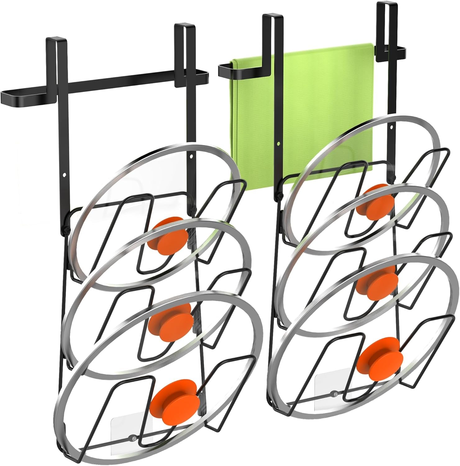 2-Pack Pot Lid Organizer with 6-Tier Design for Cabinet Storage, Over-Door Rack for Kitchen Pots and Pans