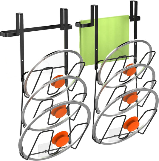 2-Pack Pot Lid Organizer with 6-Tier Design for Cabinet Storage, Over-Door Rack for Kitchen Pots and Pans