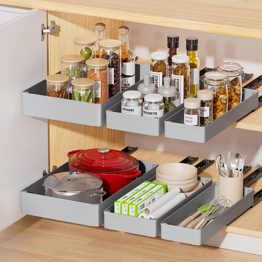 3 Pack Pull Out Cabinet Organizer, 15.7" Deep Pull Out Drawers for Cabinets, Slide Out Drawers for Kitchen Cabinets, Bathroom Cabinet Organizer, Pantry (Grey)
