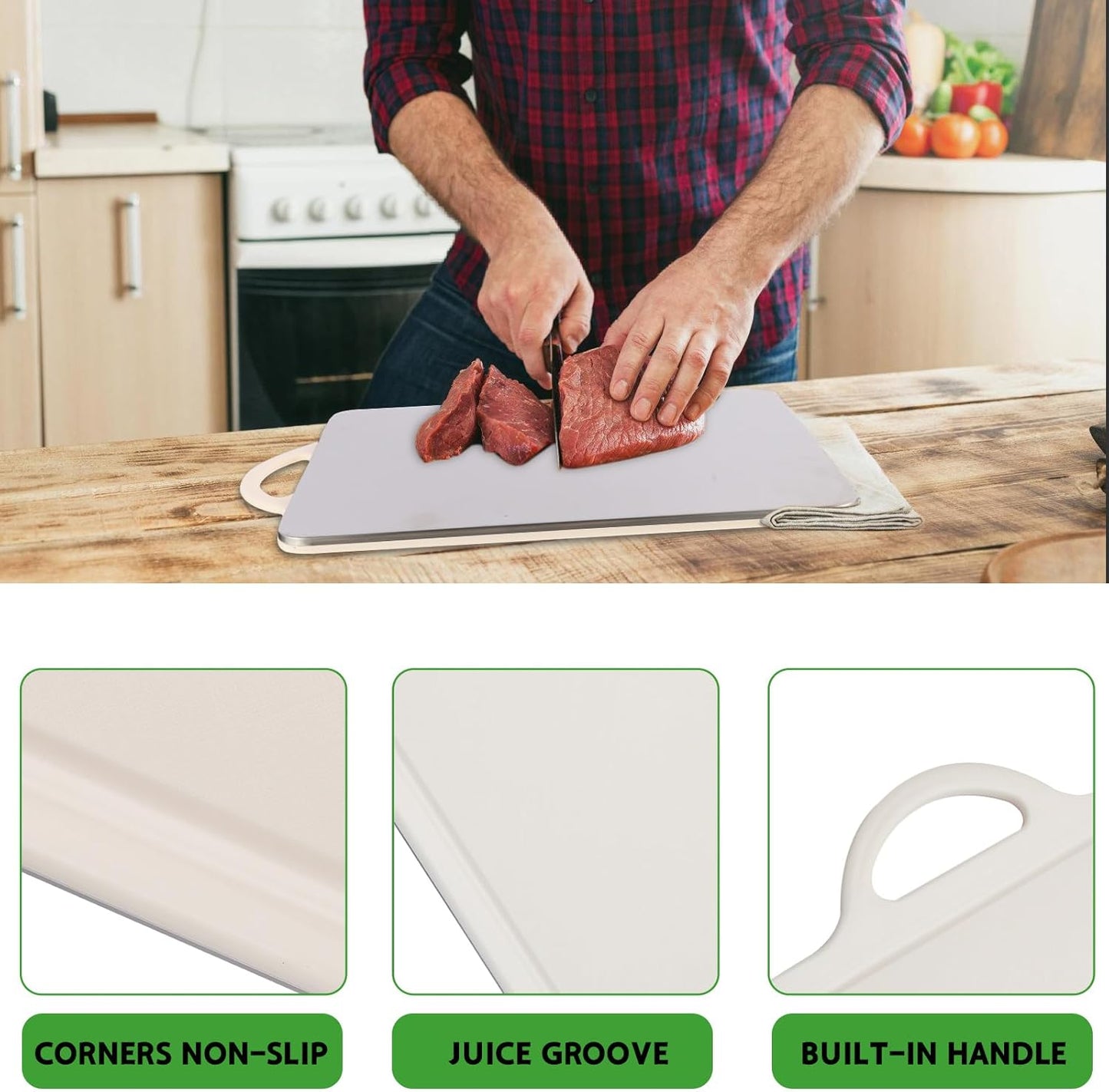 15.2X10.5 in Stainless Steel Cutting Board,Double Sided Steel Cutting Board for Kitchen1Pcs,Stainless Steel/Wheat Straw Pp Large Cutting Board for Meat,Dishwasher Safe (Black)