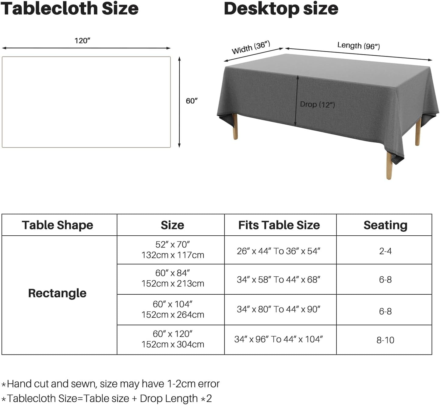 Textured Linen Table Cloth for Rectangle Table - Grey Tablecloths Rectangular Waterproof Wrinkle Free Wipeable Dining Table Cover for Spring Wedding Birthday Kitchen Decor, 52 X 70 Inch
