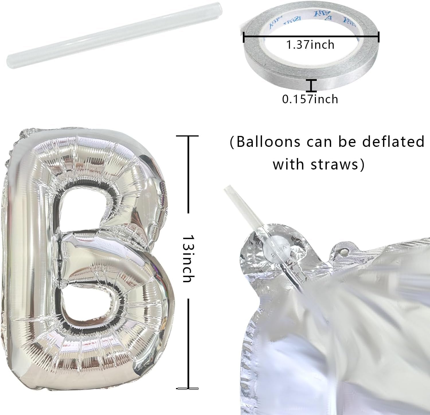 Silver Happy Birthday Banner, 13Pcs Mylar Foil 3D Letter Balloons Happy Birthday Sign Balloon for Wall Backdrop Baby Shower Welcome Party Supplies and Decorations for Women, Men, Boys & Girls