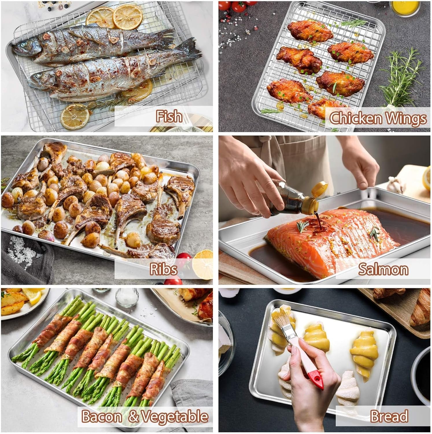 16 + 12.5 + 10.4 + 9 Inch Baking Sheet and Rack Set, Stainless Steel Cookie Sheets Oven Baking Pans Trays with Cooling Racks for Cooking & Roasting, Oven & Dishwasher Safe, (8Pcs)