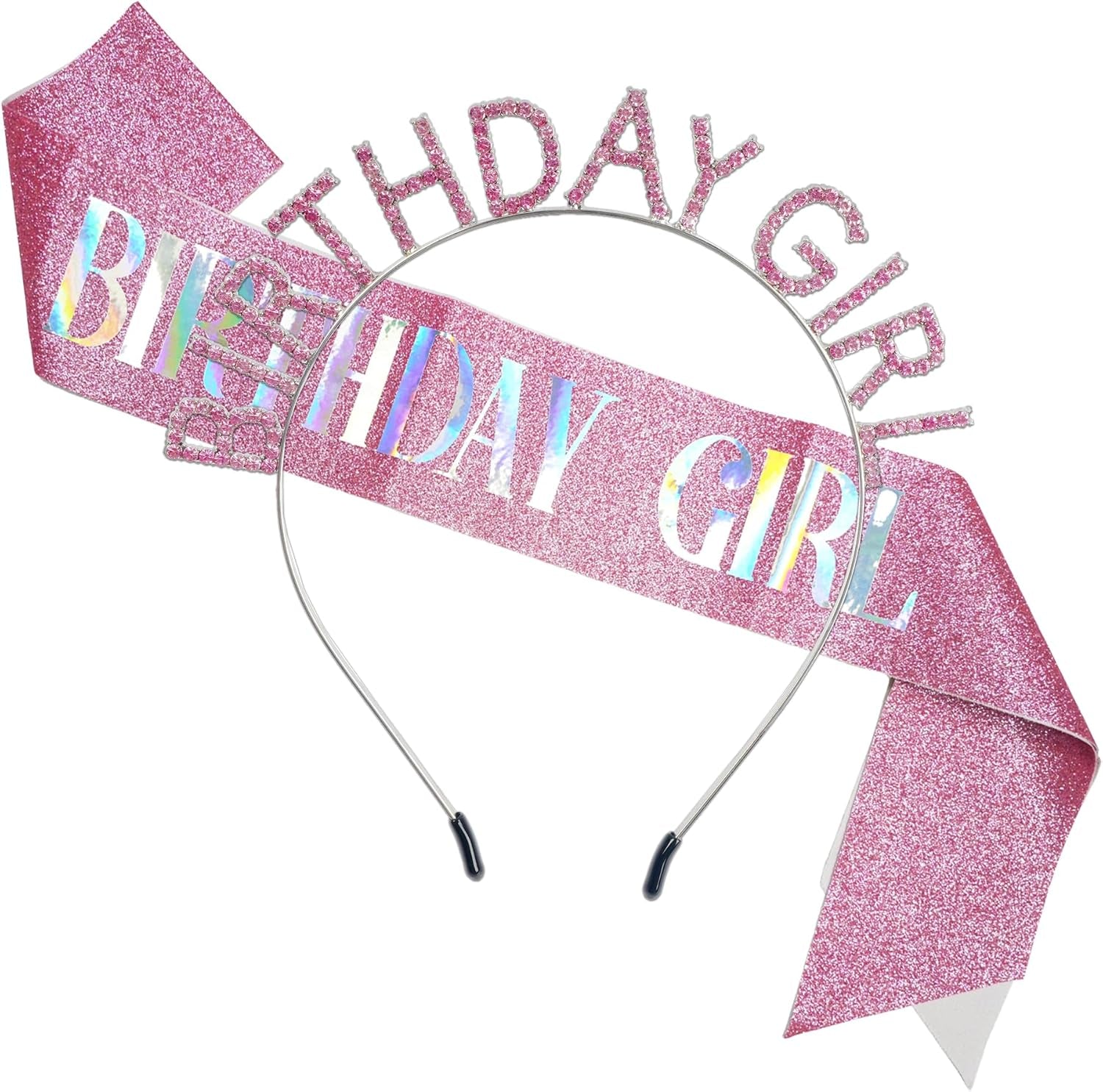 Birthday Girl Tiara and Sash Crown Headband (Pink)
