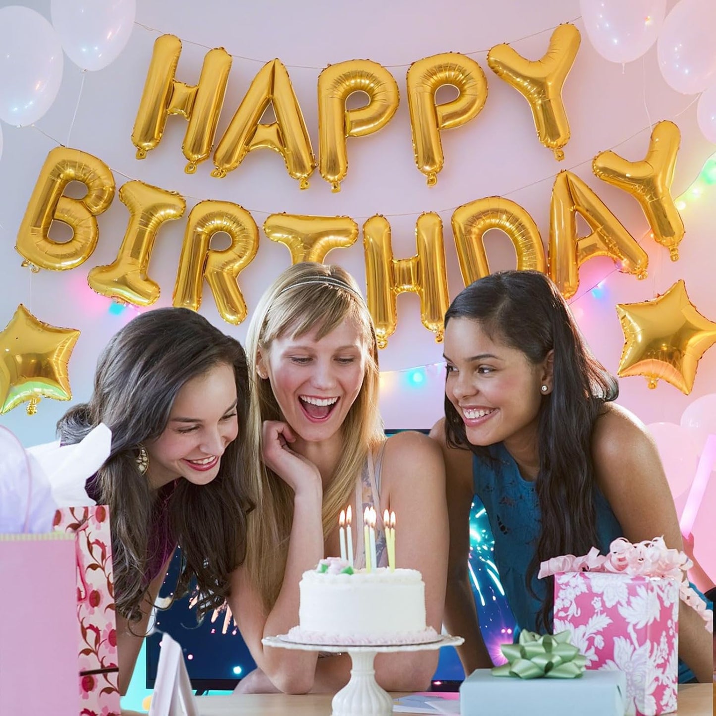 Gold Happy Birthday Banner Metallic, Gold Birthday Balloons, 13Pcs Mylar Foil Letters Balloons, Inflatable Party Decor, Golden Happy Birthday Sign Party Decorations for Women, Globos De Cumpleaños