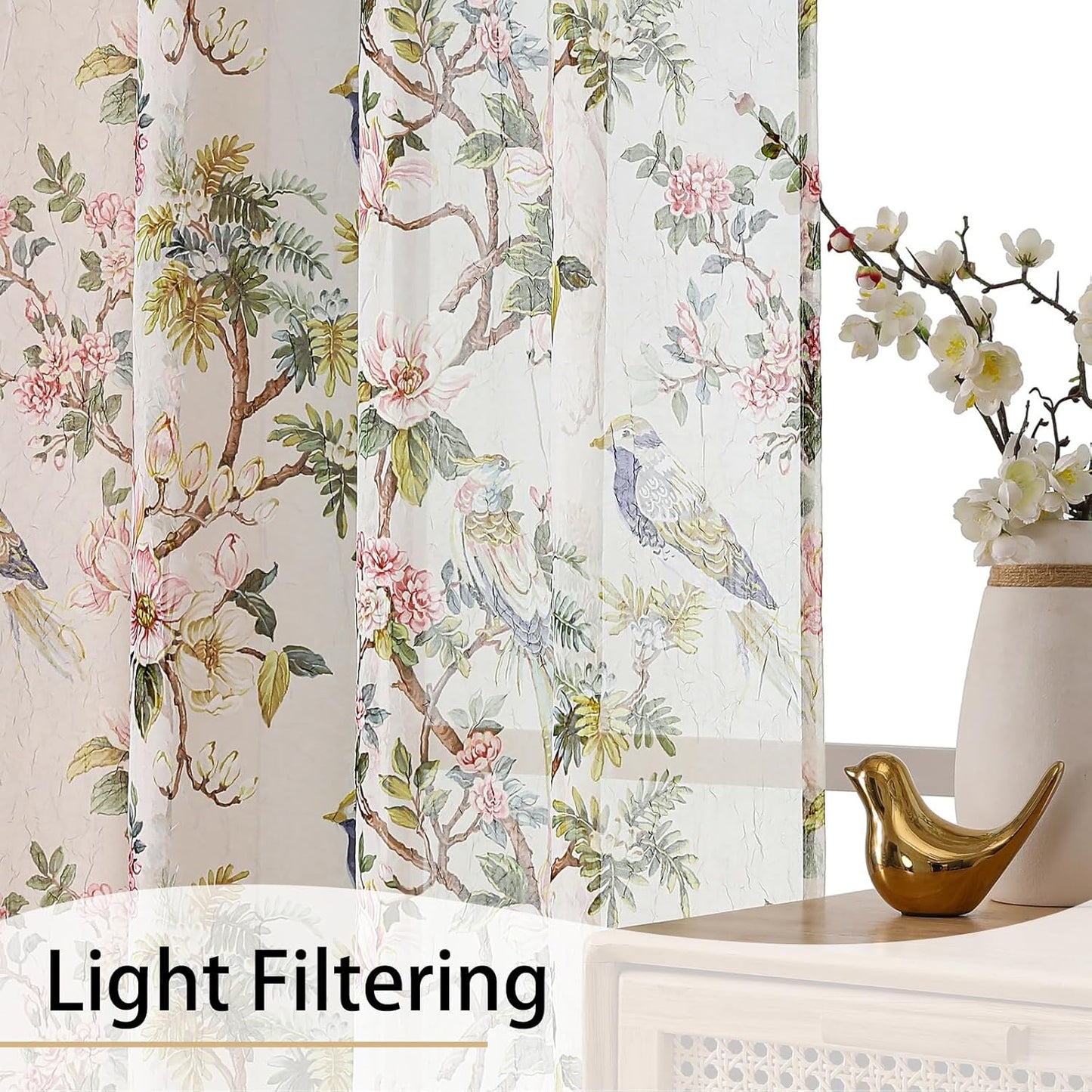 Crushed Sheer Curtains Tiers 36 Inch Length 2 Panels, Printed Design Small Half Curtains Kitchen Tiers Bathroom Cafe Bedroom Living Room, Light Filtering Curtain, Each 42"X36"