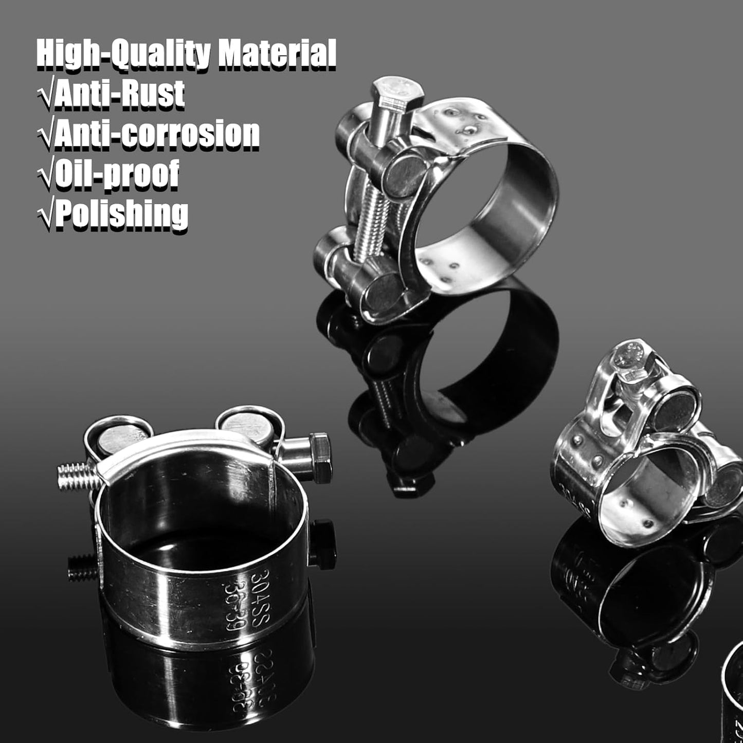 14-Piece Stainless Steel T-Bolt Hose Clamp Set, 7 Size Variations for Turbo Intake, Heavy-Duty Intercooler Pipe and Radiator Hose Applications (17-39mm)