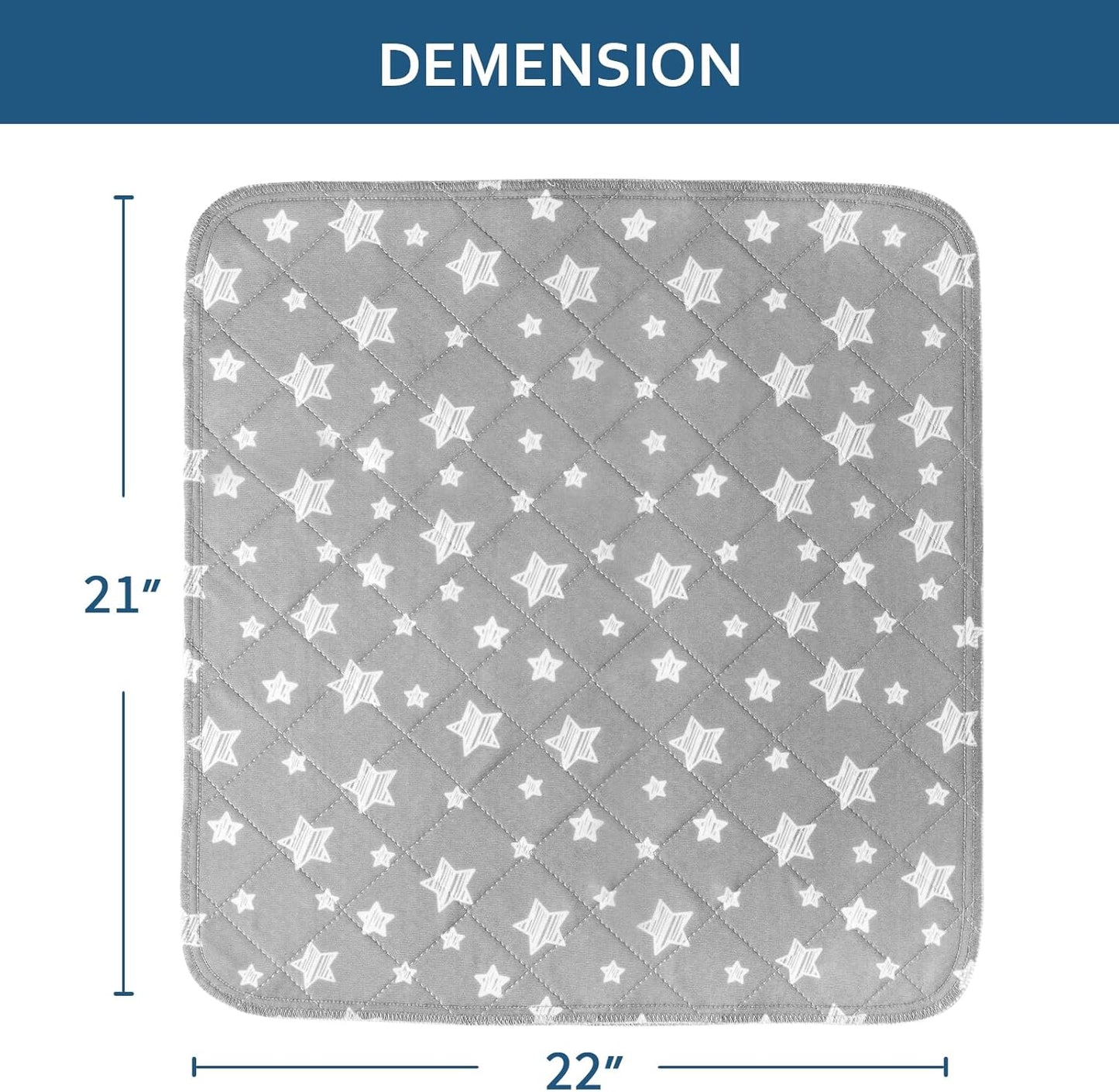 Waterproof Bed Pads Washable, Reusable Incontinence Pads for Kids, Adults, Elderly and Pets, Washable Underpads for Bed, Sofa, Floor, 22"X21" 4 Pack, Gray Star