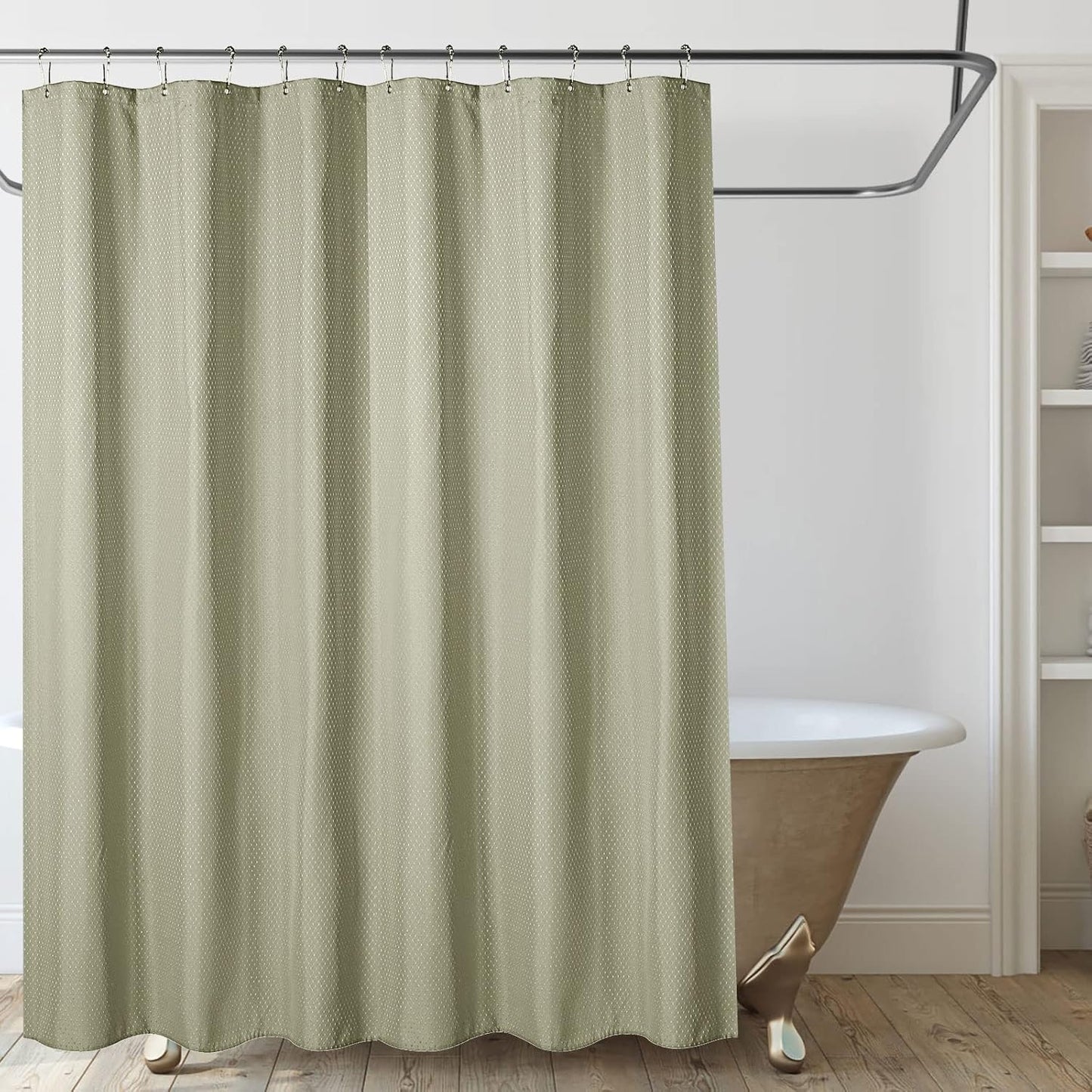 Waffle Weave Shower Curtain, Heavy Duty Fabric Cloth, Waterproof, Machine Washable, Hotel Spa Luxury Quality, 72 X 72 Inches for Standard Bathroom and Shower, 12 Metal Hooks, Charcoal Gray