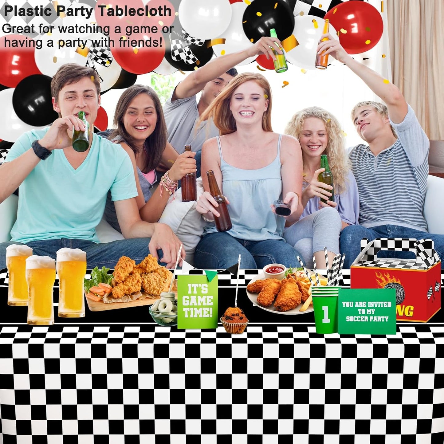 2 Pack Race Car Table Cloth Black and White Gingham Tablecloths Disposable Plastic Buffalo Check Tablecloth Checkered Flag Covers for Birthday, Outdoor Picnic, Birthday, Camping 54 × 108 Inch