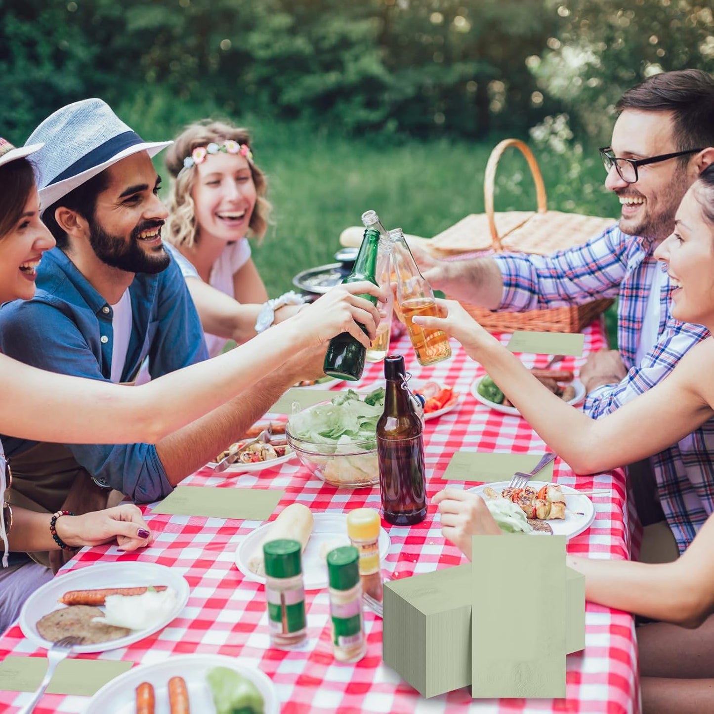 50Pcs Sage Green Disposable Paper Napkins,Decorative Dinner Cocktail Napkin Paper Hand Towels for Easter,Wedding,Birthday,Baby Shower Party Decorations and Supplies,7.9X4.3