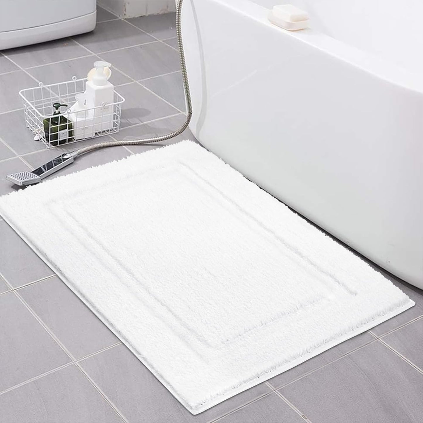 Super Soft Small Bathroom Rugs 16X24 Inch Non Slip Washable Bath Rugs Microfiber Bath Mats for Bathroom Floor Tub Shower Vanity Sink Decor Accessories, White 1'4" X 2'