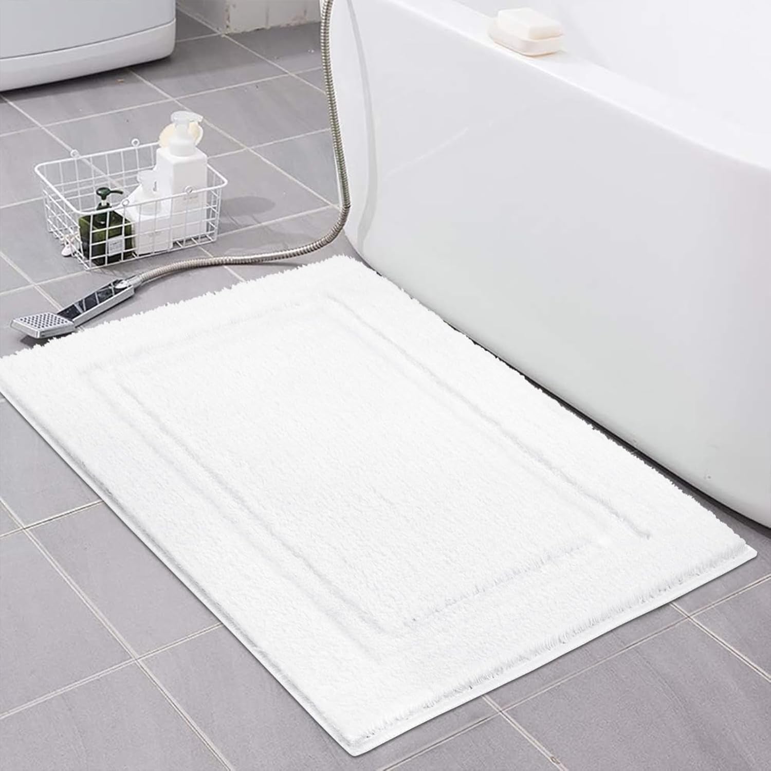 Super Soft Small Bathroom Rugs 16X24 Inch Non Slip Washable Bath Rugs Microfiber Bath Mats for Bathroom Floor Tub Shower Vanity Sink Decor Accessories, White 1'4" X 2'